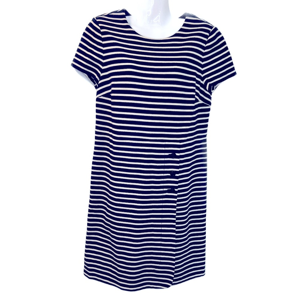 TORY BURCH Kamilla Striped Shift Dress Navy Blue